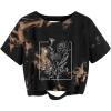 imageAvanova Women Los Angeles Graphic Distressed Oversized Crop Top Short Sleeve Ripped Boxy Loose Tee ShirtTie Dye Brown Floral