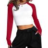 imageAvanova Women Raglan Long Sleeve Crew Neck Crop Top Color Block Casual Tee ShirtsRed White