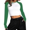 imageAvanova Women Raglan Long Sleeve Crew Neck Crop Top Color Block Casual Tee ShirtsWhite Green a