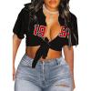 imageAvanova Women Sexy Tie Front Crop Tops Short Sleeve Summer Casual Club Tee Shirt1990 Black