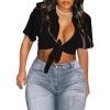 imageAvanova Women Sexy Tie Front Crop Tops Short Sleeve Summer Casual Club Tee ShirtA Black