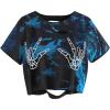 imageAvanova Women Skull Finger Graphic Distressed Tee Shirt Ripped Short Sleeve Crop TopsTie Dye Blue