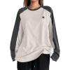 imageAvanova Women Star Graphic Raglan Long Sleeve Tee Shirt Color Block Loose TopBlack Grey