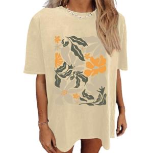 imageAvanova Women Graphic Letter Print Oversized T Shirt Short Sleeve Casual Summer Loose Fit Tee TopApricot Floral