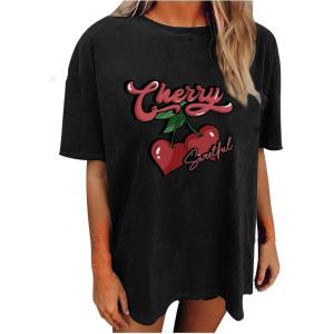 imageAvanova Women Graphic Letter Print Oversized T Shirt Short Sleeve Casual Summer Loose Fit Tee TopBlack Cherry