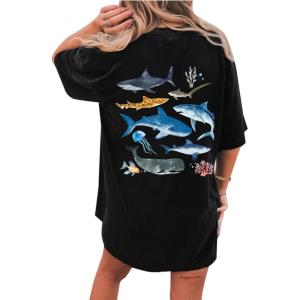 imageAvanova Women Graphic Letter Print Oversized T Shirt Short Sleeve Casual Summer Loose Fit Tee TopBlack Fishes