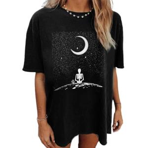 imageAvanova Women Graphic Letter Print Oversized T Shirt Short Sleeve Casual Summer Loose Fit Tee TopBlack Moon