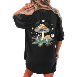 imageAvanova Women Graphic Letter Print Oversized T Shirt Short Sleeve Casual Summer Loose Fit Tee TopBlack Mushroom