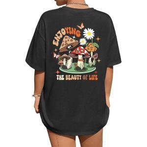 imageAvanova Women Graphic Letter Print Oversized T Shirt Short Sleeve Casual Summer Loose Fit Tee TopBlack Plant