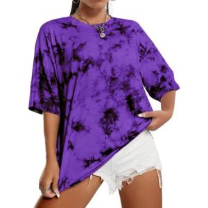 imageAvanova Women Graphic Letter Print Oversized T Shirt Short Sleeve Casual Summer Loose Fit Tee TopBlack Purple