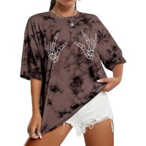 imageAvanova Women Graphic Letter Print Oversized T Shirt Short Sleeve Casual Summer Loose Fit Tee TopBrown Hand