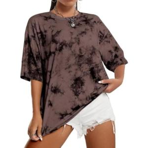 imageAvanova Women Graphic Letter Print Oversized T Shirt Short Sleeve Casual Summer Loose Fit Tee TopBrown Tie Dye