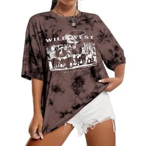 imageAvanova Women Graphic Letter Print Oversized T Shirt Short Sleeve Casual Summer Loose Fit Tee TopBrown West