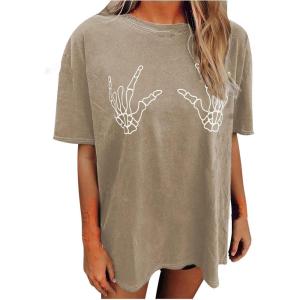 imageAvanova Women Graphic Letter Print Oversized T Shirt Short Sleeve Casual Summer Loose Fit Tee TopKhaki