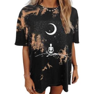imageAvanova Women Graphic Letter Print Oversized T Shirt Short Sleeve Casual Summer Loose Fit Tee TopSkull Brown Black