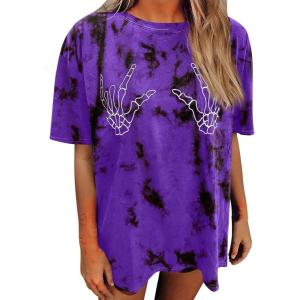 imageAvanova Women Graphic Letter Print Oversized T Shirt Short Sleeve Casual Summer Loose Fit Tee TopSkull Purple Black