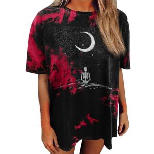 imageAvanova Women Graphic Letter Print Oversized T Shirt Short Sleeve Casual Summer Loose Fit Tee TopSkull Red Black