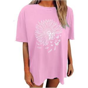 imageAvanova Women Graphic Letter Print Oversized T Shirt Short Sleeve Casual Summer Loose Fit Tee TopSunflower Pink
