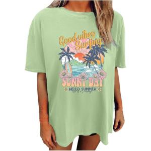 imageAvanova Women Graphic Letter Print Oversized T Shirt Short Sleeve Casual Summer Loose Fit Tee TopSunny Green