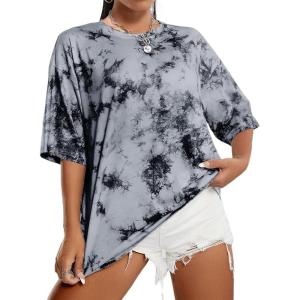 imageAvanova Women Graphic Letter Print Oversized T Shirt Short Sleeve Casual Summer Loose Fit Tee TopTie Dye Grey Light