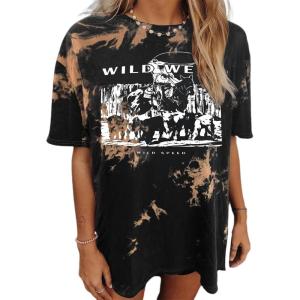 imageAvanova Women Graphic Letter Print Oversized T Shirt Short Sleeve Casual Summer Loose Fit Tee TopTie Dye West