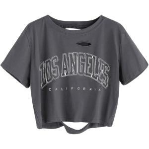imageAvanova Women Los Angeles Graphic Distressed Oversized Crop Top Short Sleeve Ripped Boxy Loose Tee ShirtA Dark Grey