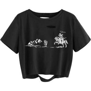 imageAvanova Women Los Angeles Graphic Distressed Oversized Crop Top Short Sleeve Ripped Boxy Loose Tee ShirtBlack 2y