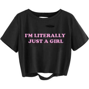 imageAvanova Women Los Angeles Graphic Distressed Oversized Crop Top Short Sleeve Ripped Boxy Loose Tee ShirtBlack Girl