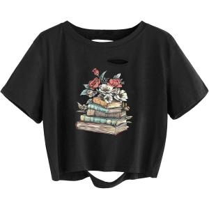 imageAvanova Women Los Angeles Graphic Distressed Oversized Crop Top Short Sleeve Ripped Boxy Loose Tee ShirtBlack Graphic