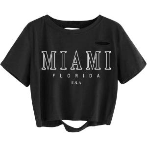 imageAvanova Women Los Angeles Graphic Distressed Oversized Crop Top Short Sleeve Ripped Boxy Loose Tee ShirtBlack Lx01