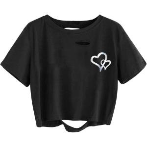 imageAvanova Women Los Angeles Graphic Distressed Oversized Crop Top Short Sleeve Ripped Boxy Loose Tee ShirtBlack Lx08