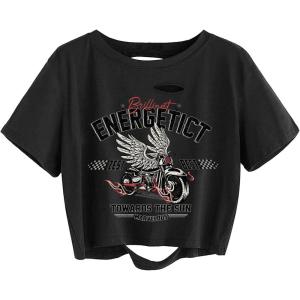 imageAvanova Women Los Angeles Graphic Distressed Oversized Crop Top Short Sleeve Ripped Boxy Loose Tee ShirtBlack Moto