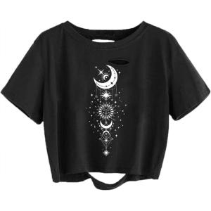 imageAvanova Women Los Angeles Graphic Distressed Oversized Crop Top Short Sleeve Ripped Boxy Loose Tee ShirtBlack Star
