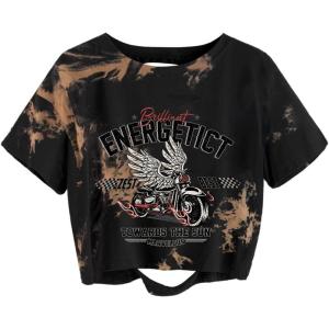imageAvanova Women Los Angeles Graphic Distressed Oversized Crop Top Short Sleeve Ripped Boxy Loose Tee ShirtTie Dye Energe