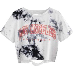 imageAvanova Women Los Angeles Graphic Distressed Oversized Crop Top Short Sleeve Ripped Boxy Loose Tee ShirtTie Dye Grey