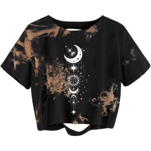 imageAvanova Women Los Angeles Graphic Distressed Oversized Crop Top Short Sleeve Ripped Boxy Loose Tee ShirtTie Dye Moon