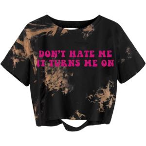 imageAvanova Women Los Angeles Graphic Distressed Oversized Crop Top Short Sleeve Ripped Boxy Loose Tee ShirtTie Dye Pink