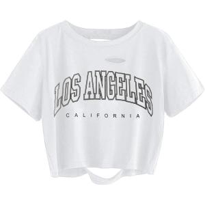 imageAvanova Women Los Angeles Graphic Distressed Oversized Crop Top Short Sleeve Ripped Boxy Loose Tee ShirtWhite