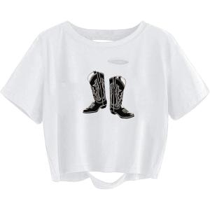imageAvanova Women Los Angeles Graphic Distressed Oversized Crop Top Short Sleeve Ripped Boxy Loose Tee ShirtWhite Shoes