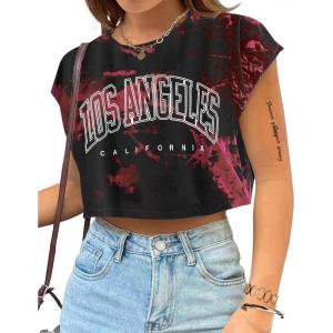 imageAvanova Women Oversized Batwing Boxy Tee Shirt Crewneck Loose Short Sleeve Crop TopTie Dye Red