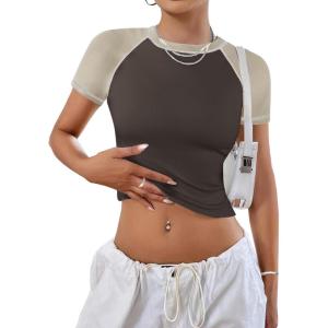 imageAvanova Women Raglan Colorblock Baby Tee Shirt Short Sleeve Summer Casual TopsApricot Brown