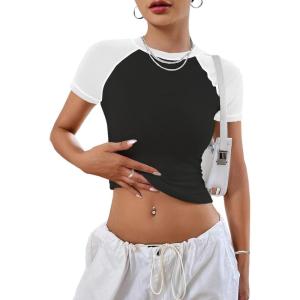 imageAvanova Women Raglan Colorblock Baby Tee Shirt Short Sleeve Summer Casual TopsBlack