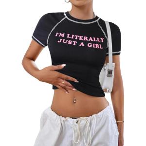 imageAvanova Women Raglan Colorblock Baby Tee Shirt Short Sleeve Summer Casual TopsBlack Girl