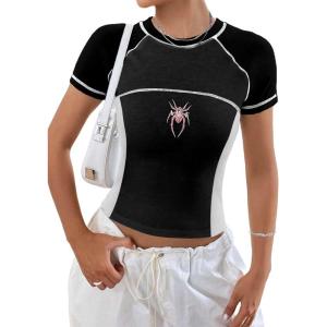 imageAvanova Women Raglan Colorblock Baby Tee Shirt Short Sleeve Summer Casual TopsBlack Spider
