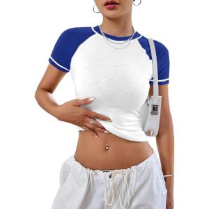imageAvanova Women Raglan Colorblock Baby Tee Shirt Short Sleeve Summer Casual TopsBlue