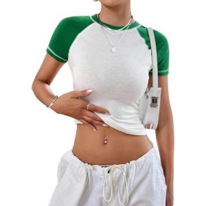 imageAvanova Women Raglan Colorblock Baby Tee Shirt Short Sleeve Summer Casual TopsGreen