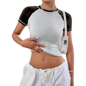 imageAvanova Women Raglan Colorblock Baby Tee Shirt Short Sleeve Summer Casual TopsGrey