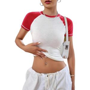 imageAvanova Women Raglan Colorblock Baby Tee Shirt Short Sleeve Summer Casual TopsRed White
