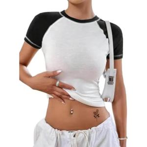 imageAvanova Women Raglan Colorblock Baby Tee Shirt Short Sleeve Summer Casual TopsWhite E