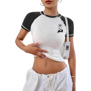 imageAvanova Women Raglan Colorblock Baby Tee Shirt Short Sleeve Summer Casual TopsWhite Tree